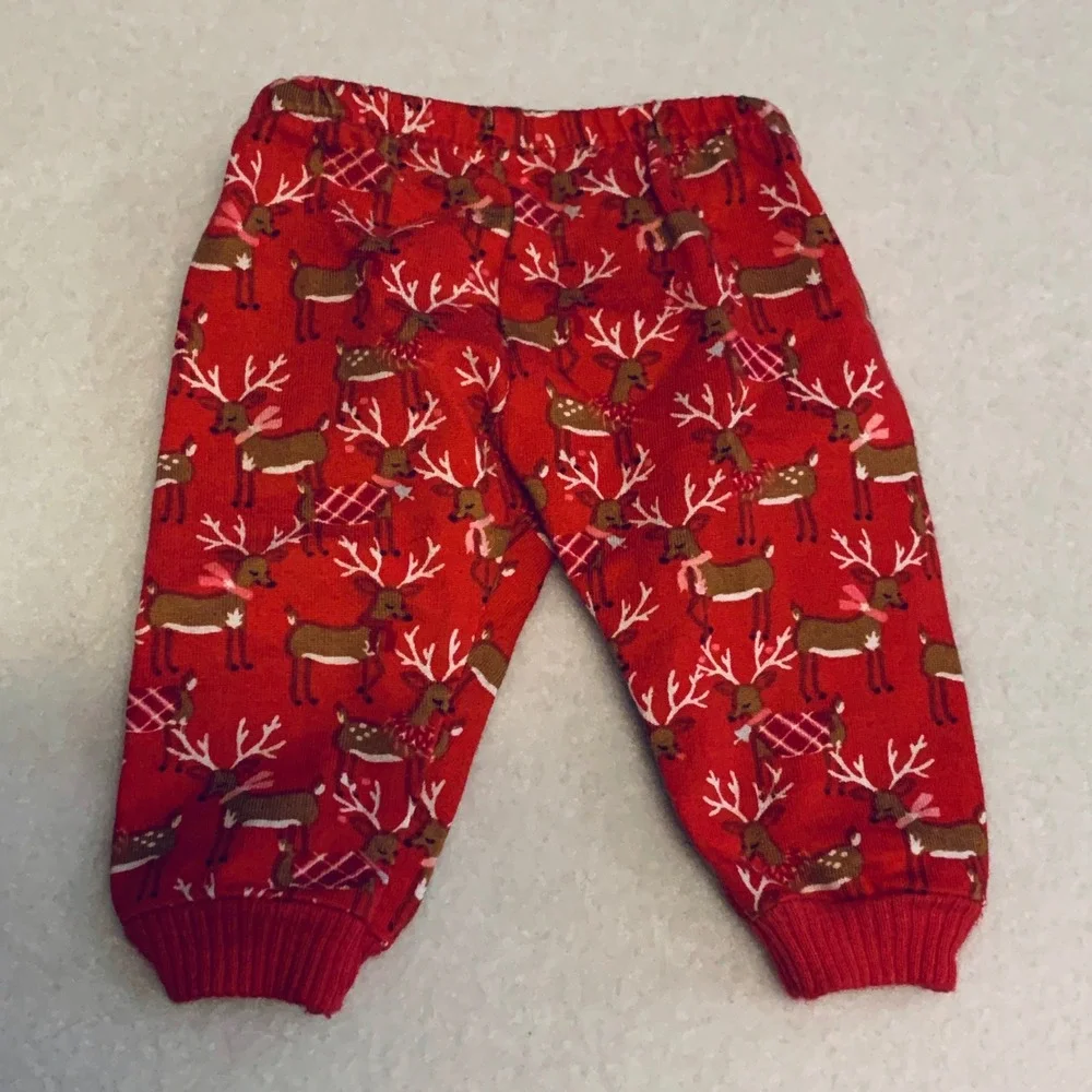 Bitty Baby Doll Pajama Pants Red Festive Reindeer Holiday Print American Girl‎